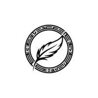 Elegant Feather, Black And White, Circular Frame vector
