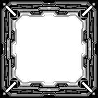 Tech Frame Border Circuitry With Empty Center Space, Black And White vector