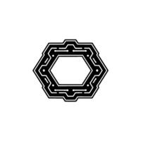 Hexagon Circuit Board, Minimalist Tech, Abstract Black White vector