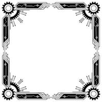 Tech Frame Minimalist Geometric, Circuitry, And Gears, Black White vector