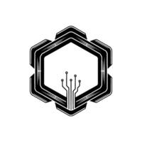 Tech Hexagonal Circuit Board In Black White vector