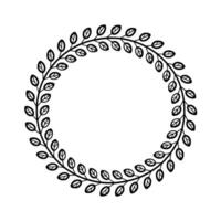 Leaf Wreath Circle Frame, Black And White Minimalist vector