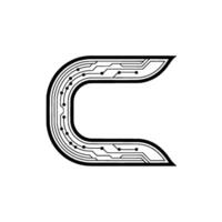 Circuit Board Letter C, Minimalist Tech On White vector