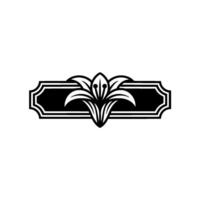 Elegant Black And White Lily Badge, Ornate Floral Frame vector