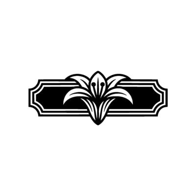 Elegant Black And White Lily Badge, Ornate Floral Frame