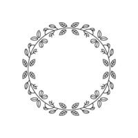 Minimalist Leafy Wreath Frame, Black Line Art On White vector