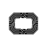 Geometric Circuitry Frame, Minimalist Tech, Black And White On White vector