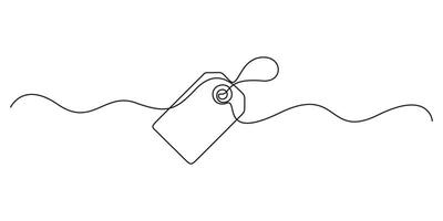 Price tag continuous single line drawing. One line art style price tag. Minimalist style isolated outline unique graphic illustration vector