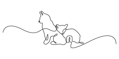 Continuous one line drawing of two cat. Single line drawing two cat. Graphic illustration vector