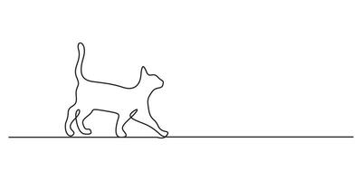 Continuous one line drawing of cute cat walking. Graphic illustration vector