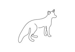 Continuous single graphic line drawing of fox. One line art style fox animal drawing concept. Graphic illustration vector