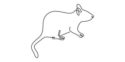 Continuous one line drawing of a mouse. One line art rat graphic illustration vector