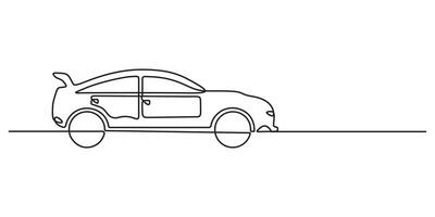 Continuous one line drawing of modern small car, Abstract small car in one continuous line art drawing style. Minimalist black linear sketch isolated on white background. Graphic illustration vector