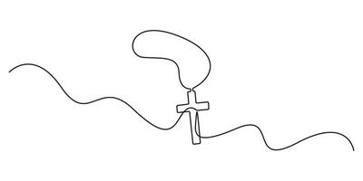 Continuous one line art drawing cross. Single one line art Christ cross. Graphic illustration vector