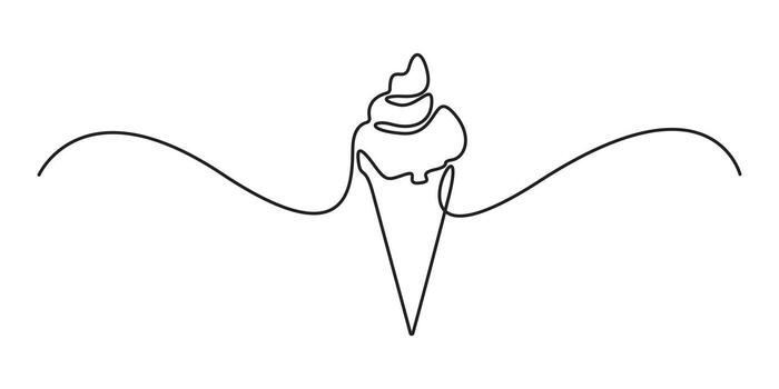 ice cream scoop on waffle cone continuous single line drawing, Ice cream on a stick and in a waffle cone in one continuous pattern. Black thin line one line drawing. Graphic illustration vector