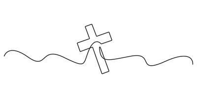 Continuous one line drawing of the cross of Christ graphic illustration vector