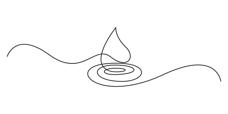 Continuous one line drawing of circle made of water splashes, Continuous single line drawing of rain drop, water drop isolated on white background graphic illustration
