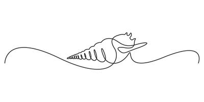 Continuous one line drawing sea shell. Seashell clam shell. Set of sea ocean elements. Graphic illustration vector