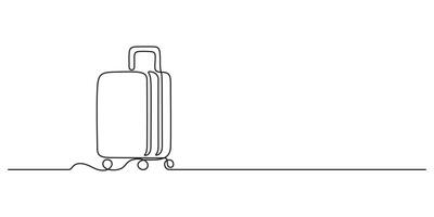 Continuous one line drawing of travel suitcase bag design. Travel bag in single continuous line drawing illustration. Doodle graphic art illustration vector