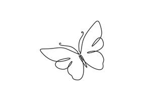 One continuous line flying butterfly design silhouette. Single line art butterfly. Hand drawn minimalism style graphic illustration vector