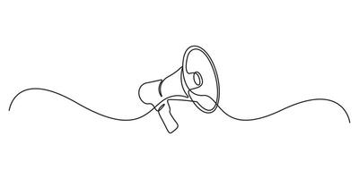 Continuous one line drawing of Announcement icon. Single one line art graphic illustration, Continuous one line art drawing of megaphone speaker for news and promotion graphic illustration vector