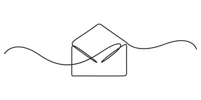 One continuous line drawing of a paper envelope. Concept of e-mail messages, sending an information bill. Paper mail outline graphic illustration vector