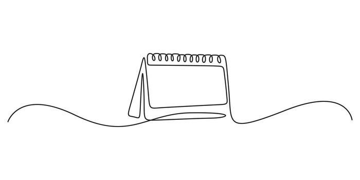 Table calendar wavy frame. Continuous one line drawing. Isolated on white background graphic illustration vector