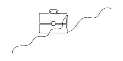 Suitcase working bag one line art style. Single outline briefcase office bag for working, briefcase continuous line drawing, Minimalist one line drawing of business bag graphic illustration vector