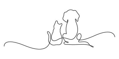 Cute cat and dog continuous one line art digital graphic illustration. Single line drawing of cat and dog. Graphic illustration vector