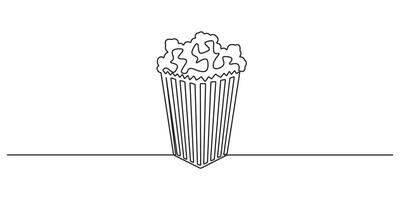 Popcorn in a cup continuous single line drawing. Popcorn in a cup continuous one line art style graphic illustration vector
