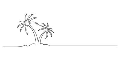 Palm tree, continuous single line drawing of tropical palm tree. One line art palm tree. Isolated on white background graphic illustration vector