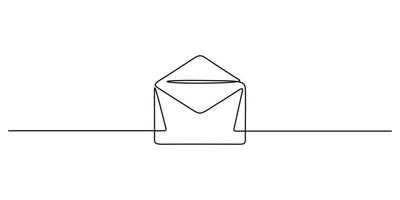 Continuous one line drawing of Paper envelope drawing. Paper mail simple outline illustration. Email marketing continuous single line icon. Isolated on white background graphic illustration vector