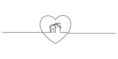 Home icon inside of love continuous one line drawing graphic illustration vector