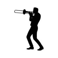 Trombone player silhouette. Jazz musical instrument silhouette isolated on white background.. vector