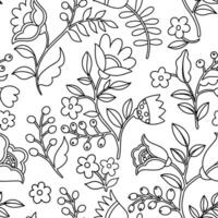 Coloring book. Seamless pattern of abstract fantasy flowers in folk style. Doodle vector