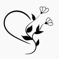 Love heart with flowers black line drawing illustration vector