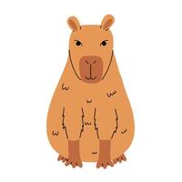 Cute capybara isolated on white in cartoon flat style. vector
