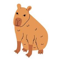 Cartoon flat style capybara sitting alone, isolated on white. vector