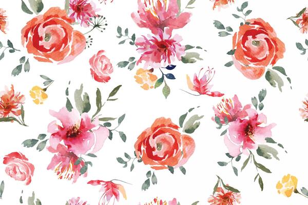 Flower seamless pattern with watercolor.Rose background.Designed for fabric and wallpaper, vintage style.Blooming floral painting for summer.Botany flower pastel background