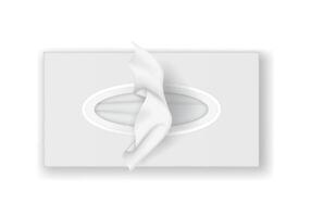 Illustration of a white tissue box top view. Features soft tissues emerging. Clean and minimal design. Ideal for hygiene products and healthcare themes. vector