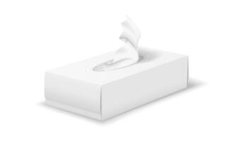 Illustration of a realistic tissue box in white hues. This depiction showcases the box with a tissue emerging, emphasizing hygiene in a minimalist style. vector
