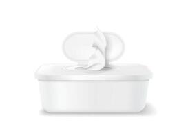 Realistic illustration of a white plastic container with an open lid showcasing soft tissues. Perfect for hygiene, healthcare, and cleanliness themes. vector