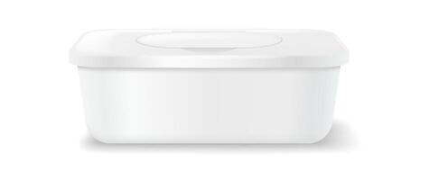Realistic illustration of a white plastic container with a lid. Clean and minimalistic design, perfect for storing food. Isolated on a plain white background. vector