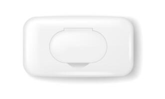 White plastic packaging photographed from above. The rectangular container holds wet wipes. Minimalistic design is suitable for hygiene products. Clean and simple. vector