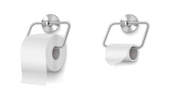 Realistic illustration of a full and an almost empty toilet paper roll. White and gray tones. Highlights bathroom essentials, paper usage, hygiene. Perfect for cleaning products. vector