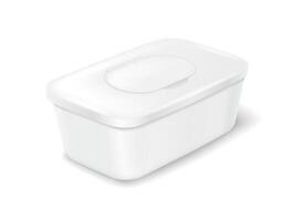 3D illustration of a white plastic container with a secure lid, used for storing wipes or small items. Minimalist design in crisp white on a plain background. vector