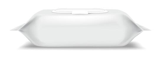 Realistic illustration of white wet wipes packaging with a plastic lid. Minimalistic design. Useful for product mockups. Isolated on a plain white background. vector