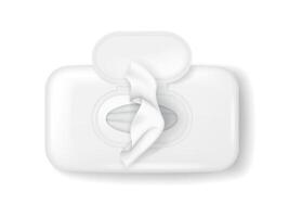 Open white wet wipes package in a realistic style. Seen from top perspective with soft shadows. Essential for personal hygiene and cleaning purposes. vector