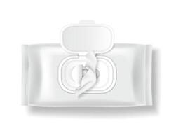 Detailed illustration of white wet wipe packaging. Realistic design in monochrome colors. Ideal for hygiene products and branding templates. vector