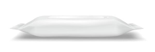Minimalistic design of a white packaging pouch. Smooth surface with a glossy finish. Ideal for snacks or wet wipes. Gives a clean and modern look. vector